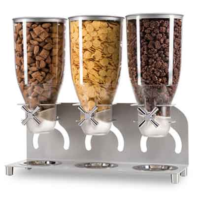 Three dispenser cereal stand on metal frame