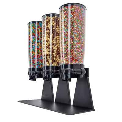 Countertop candy display with three 5 liter dispensers