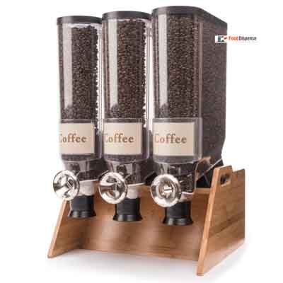 Table top display for coffee beans on wooden stand